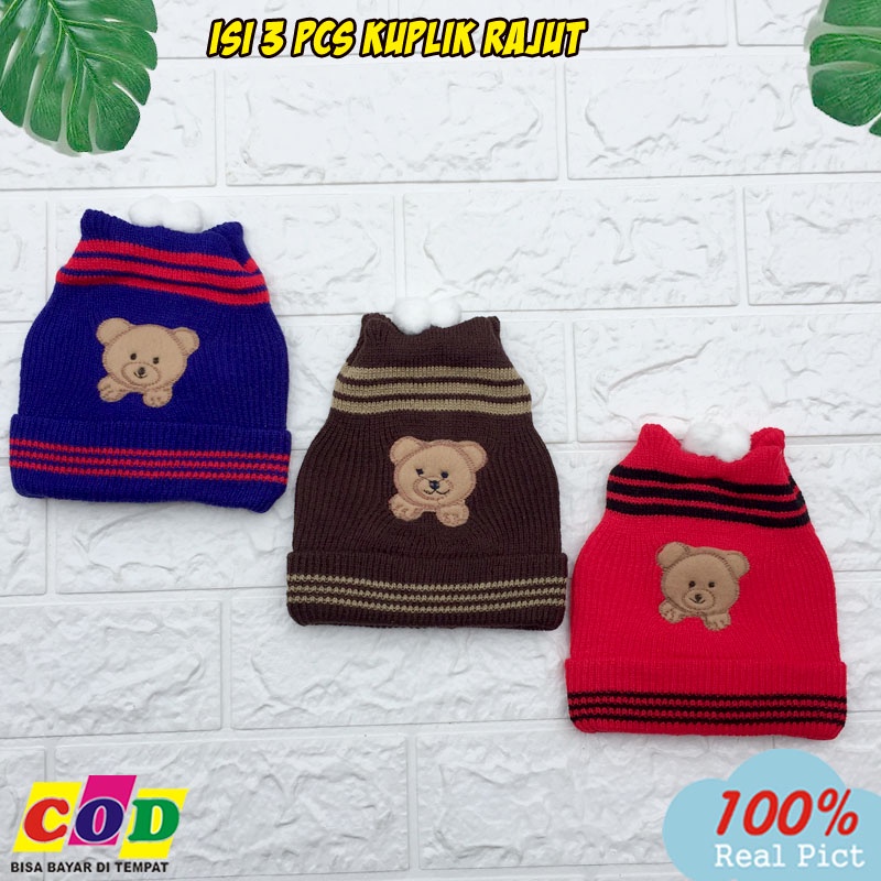 3 PCS Topi Bayi Kupluk Rajut Bayi Baru Lahir Newborn Bahan Full Woll Almeera Baby and Kids