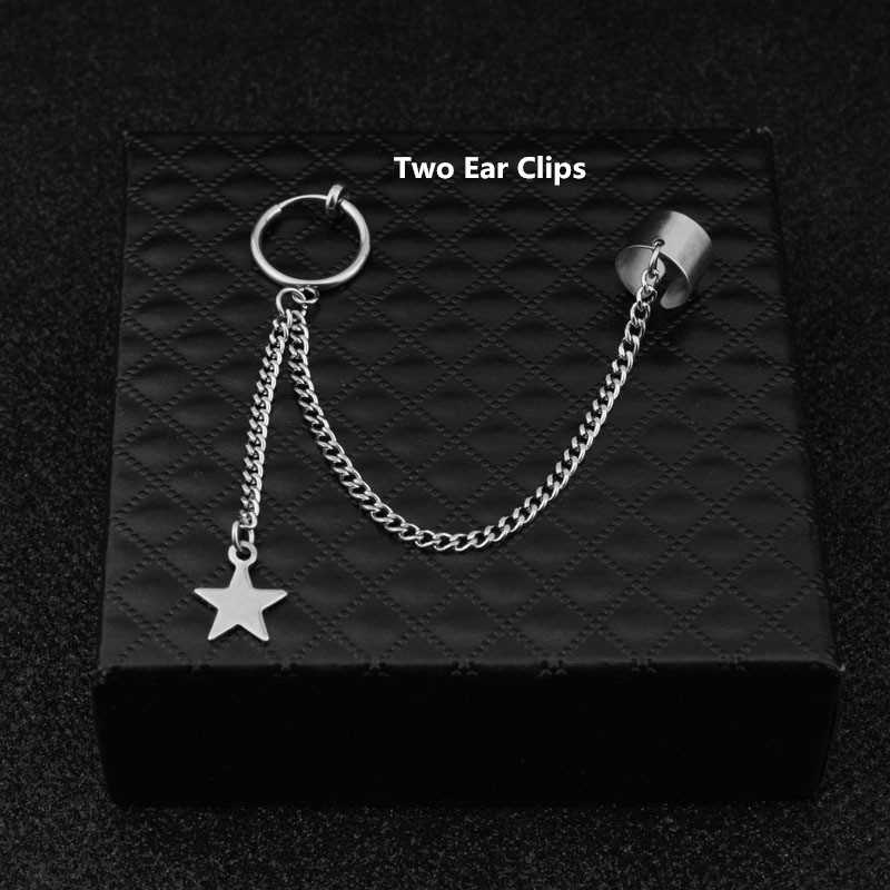 [Bayar Di Tempat]BTS J-hope Long Chain Double Clips Star Pendant Personality Earring