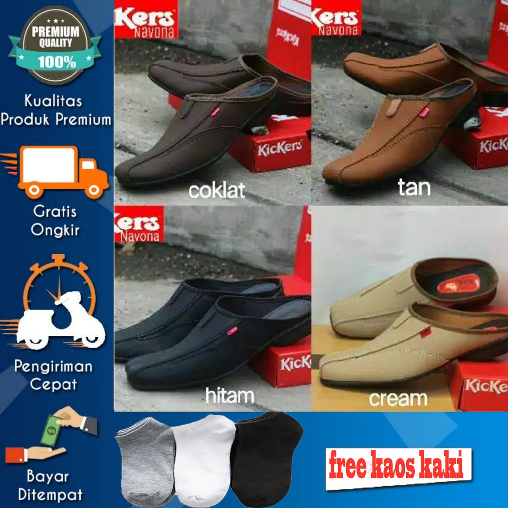 Sandal Sepatu Pria Bustong Slop Kulit Asli tutong pria