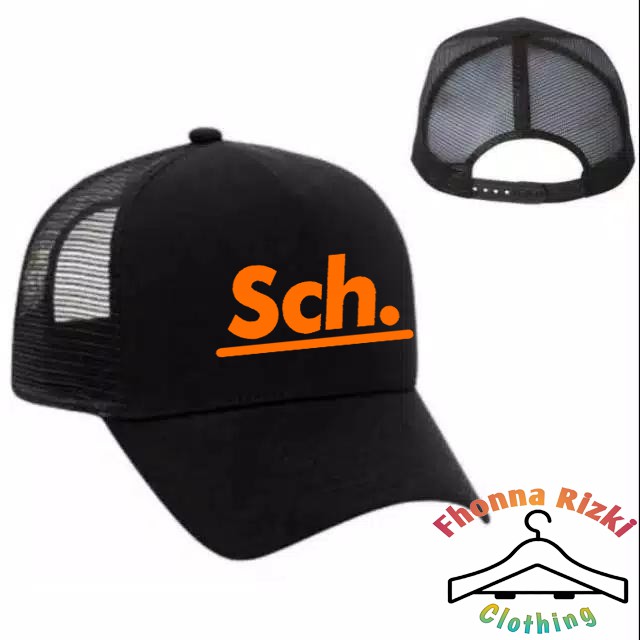 Topi Jaring Trucker "SCH" Logo Orange/ Topi Keren / Baseball / Topi Snap Back