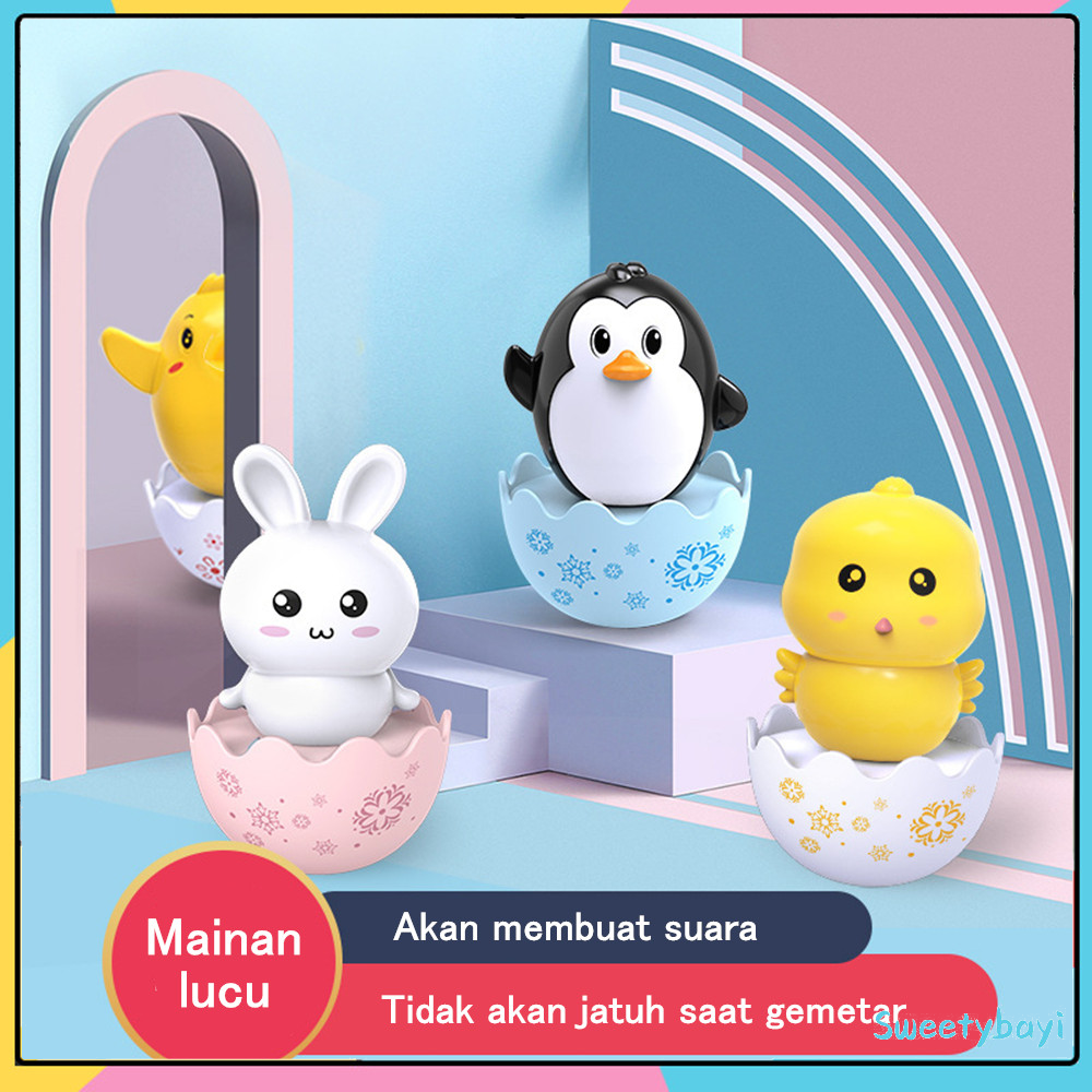 Sweetybayi Mainan bayi anak Mainan tumbler bentuk kartun dengan bunyi