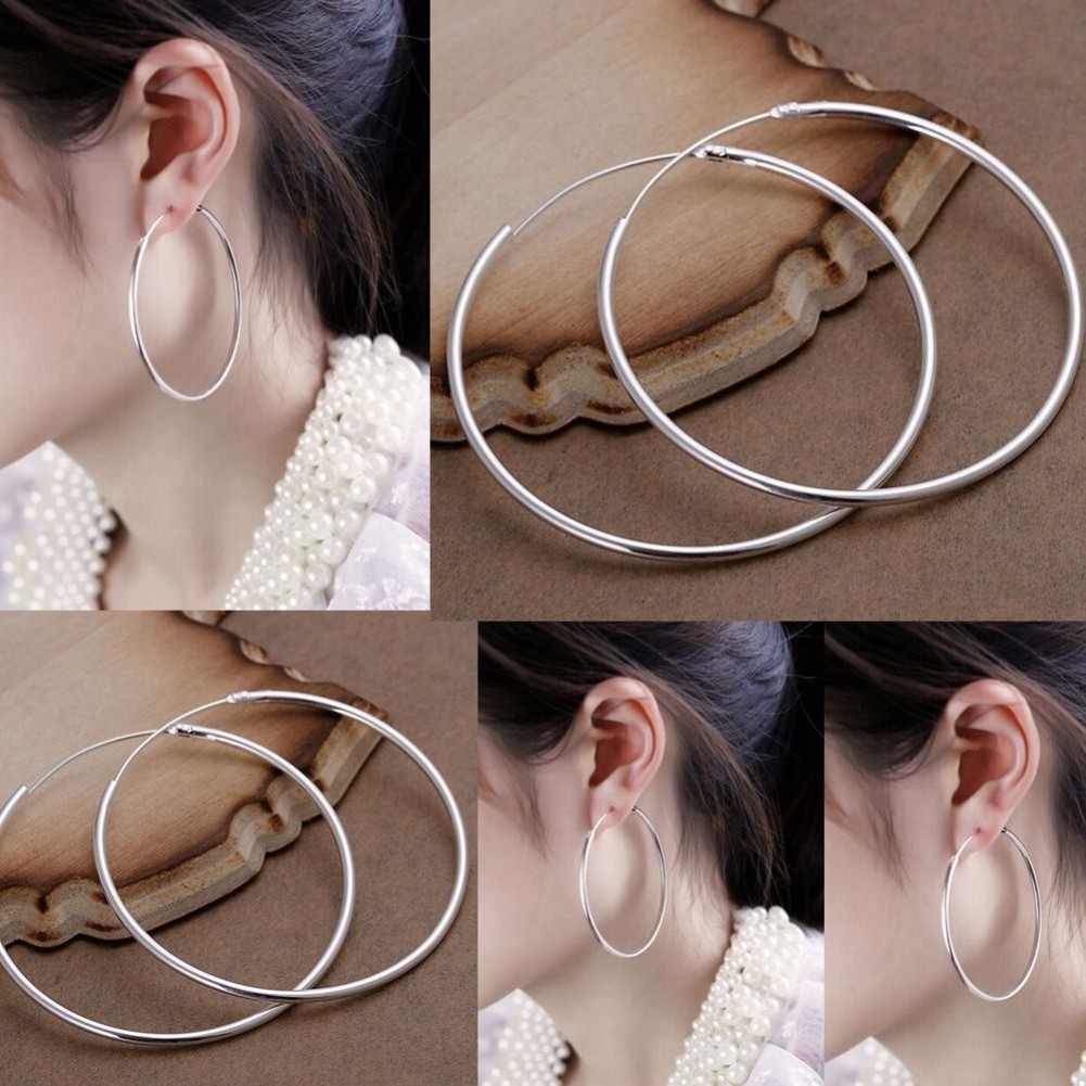 Anting Bulat Sterling Silver 925 dengan Kristal untuk Wanita