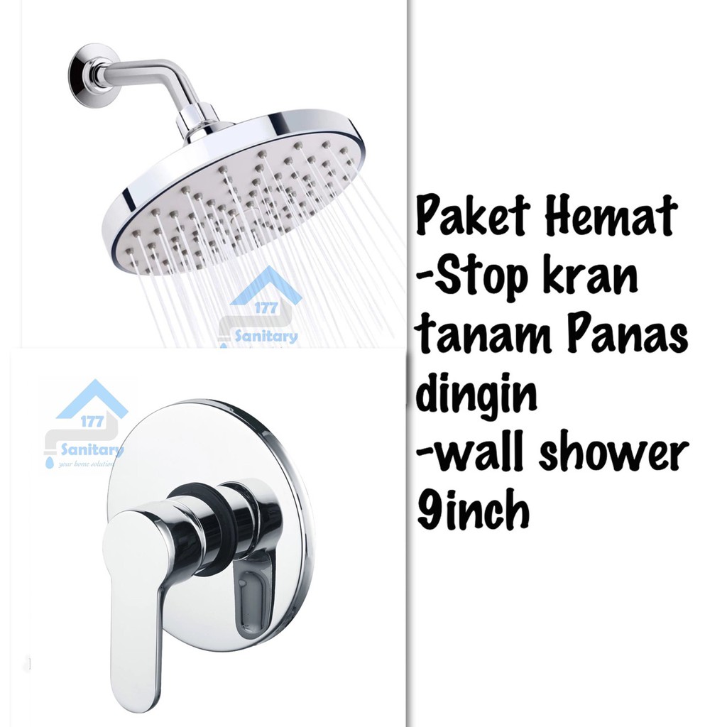 Paket Shower Tembok GEDE 818 &amp; Kran panas dingin Tanam 8023 hot cold mixer wall shower 9inch