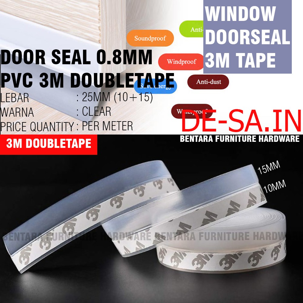 25MM Windor Door Seal Strip PVC 3M Clear Bening 3M Double Tape Penutup Celah Bawah Pintu Jendela Doorseal Bottom Door Seal Strip Anti Debu Serangga Polusi