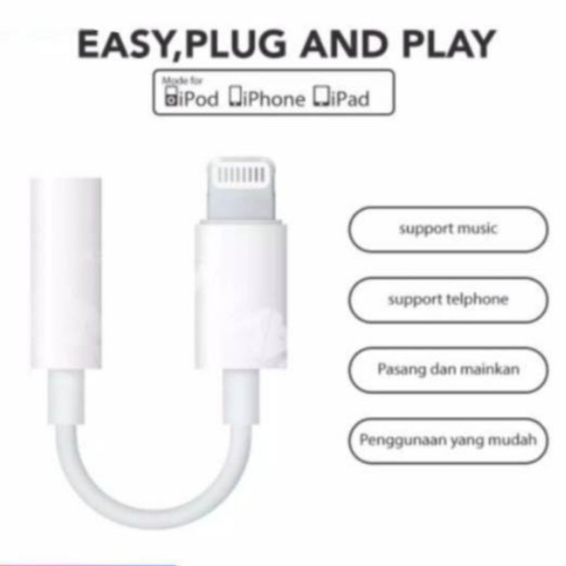 Lightning To Headphone Headset 3.5 mm Jack Connector For Ip 7 / 7+ / 8 / 8+