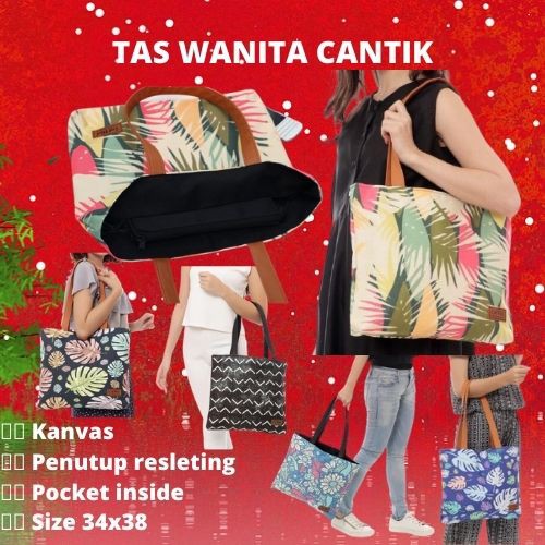 TAS WANITA TERBARU MURAH DAN BAGUS BRANDED KEKINIAN TOOTBAG RESLETING KANVAS CANTIK MEWAH KULIAH