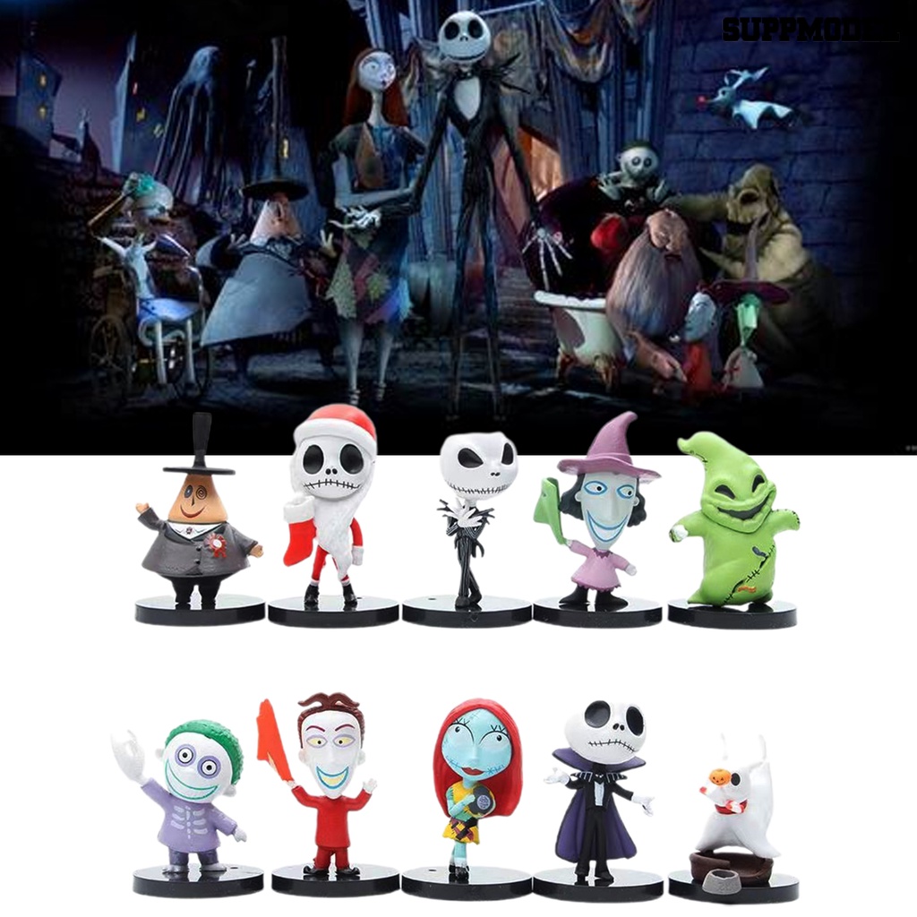 10pcs Miniatur Jack Skellington Bahan PVC Untuk Dekorasi Ruangan