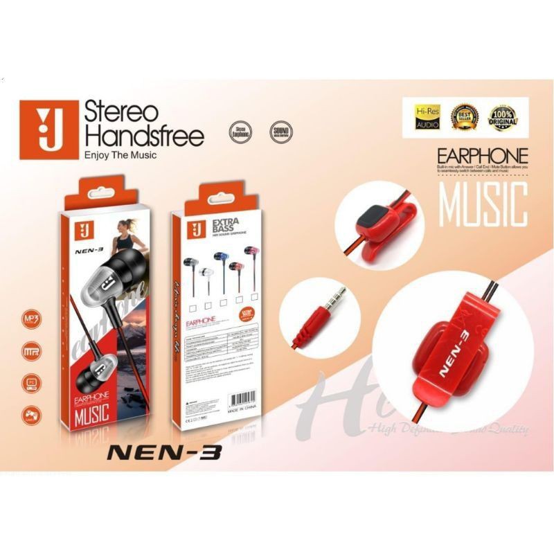 HEADSET J NEN-3 EXTRA BASS HANDSFREE J NEN3 EXTRA BASS EARPHONE J NEN 3 EXTRA BASS