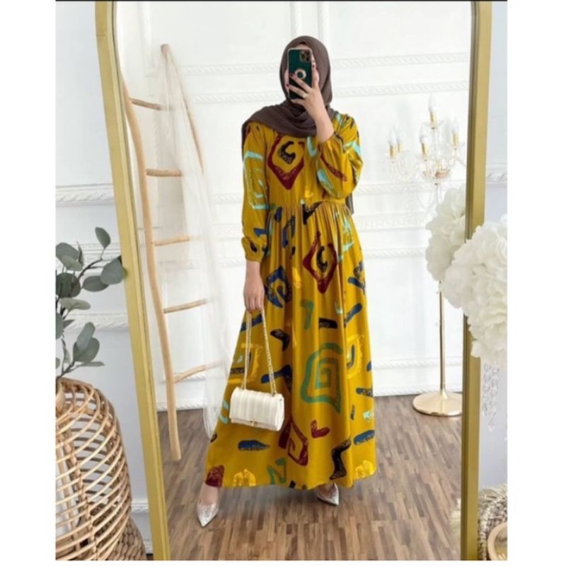 Gamis Jumbo / Dress Muslim wanita / Maxy dress muslim / Gamis Wanita busui friendly-Dress ariana mustard