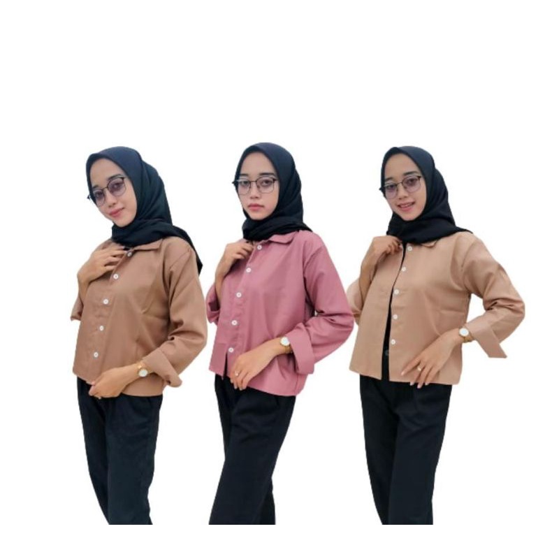 KEMEJA WANITA CROP TOP LENGAN PANJANG # TOYOBO #