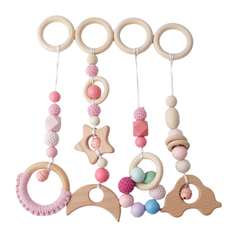 Mary 4pcs / Set Mainan Rattle Teether Ring Kayu Untuk Bayi Newborn