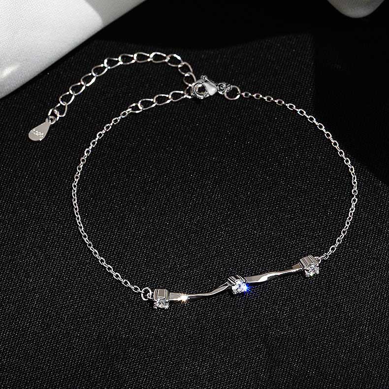 Gelang Rantai Bahan S925 Sterling Silver Aksen Zircon Gaya Korea Untuk Wanita