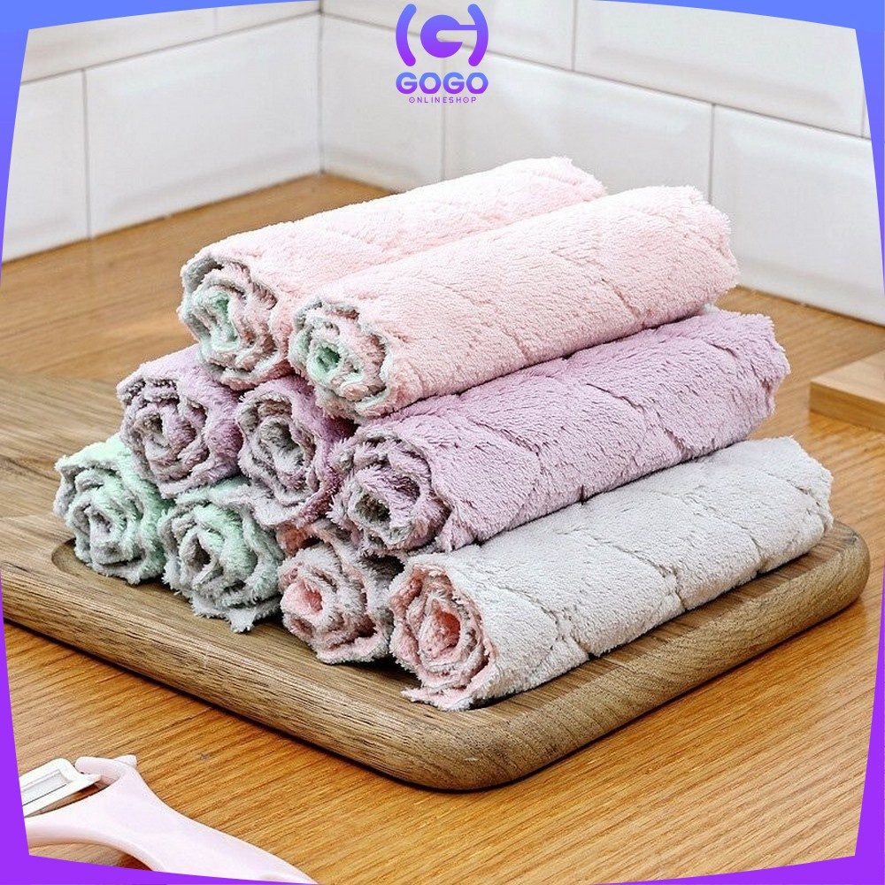 GOGO-C225 Kain Lap Piring Anti Minyak Bahan Coral Fleece / Kain Lap Dapur Microfiber Serap Air Murah