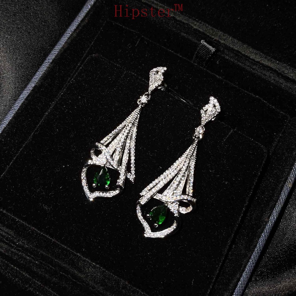 New Luxury Full Diamond Natural Emerald Colored Gems Stud Earrings