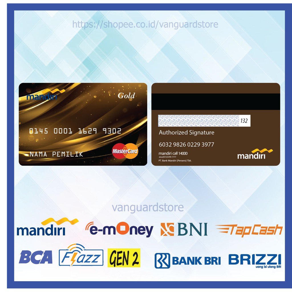 KARTU E MONEY E TOLL DESIGN CREDIT CARD 12 EMONEY MANDIRI FLAZZ BCA BNI TAPCASH BRIZZI BRI - 2 SISI