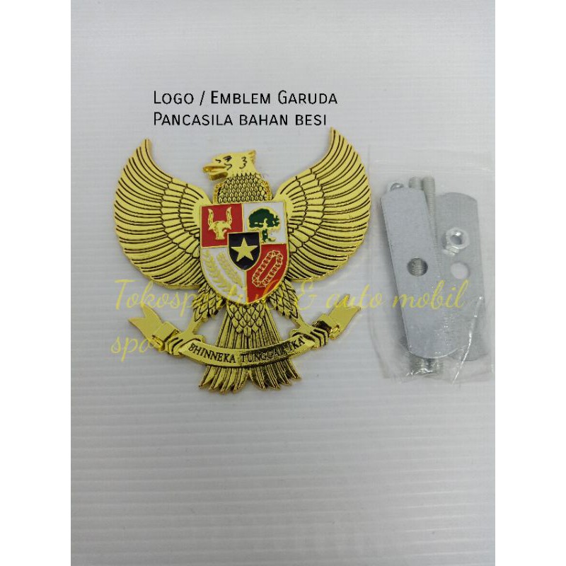 Logo Emblem stiker Lambang Garuda Pancasila warna emas bahan aluminium+breket mobil depan/belakang
