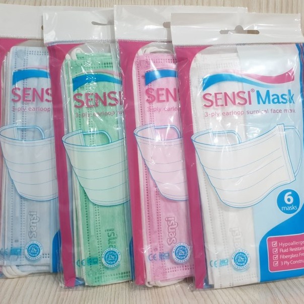 Masker Sensi 3 Ply Earloop isi 6 Pcs l Masker Sensi 3 Lapis l Masker Medis l Surgical Mask l Masker