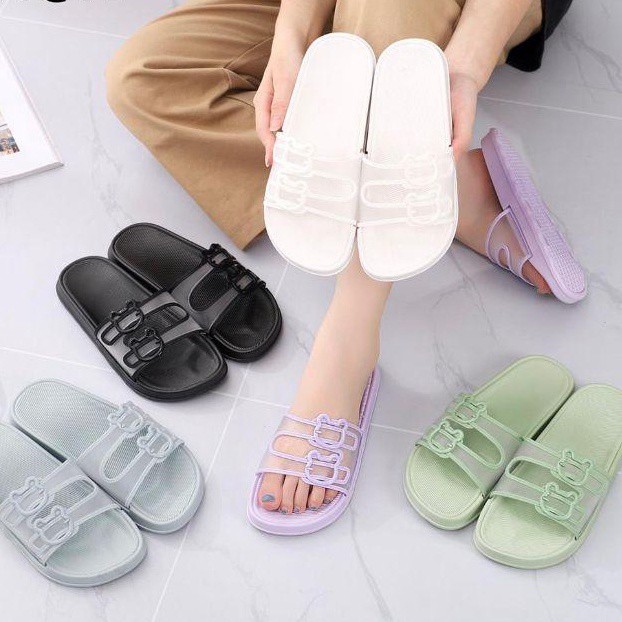 V202 -3 Sandal Selop Karet Jelly  Import CAT Transfaran / Sepatu sandal jelly wanita import Sendal Slop Flat Rumah Empuk Elastis Sendal Anti Slip murah