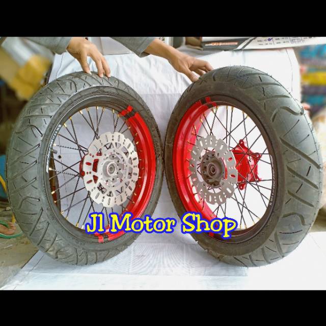 Paketan Velg SuperMoto Honda CRF 150 L Plus Ban - Paket Komplit Velg CRF 150 Tromol ORI Crf