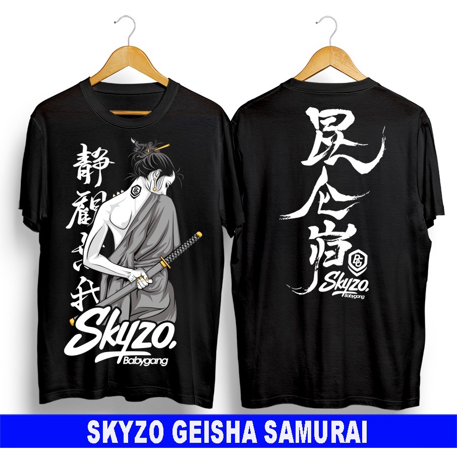 Tshirt kaos skyzo geisha samurai pedang tshirt geisha kaos samurai jepang tshir kekinian lengan pend