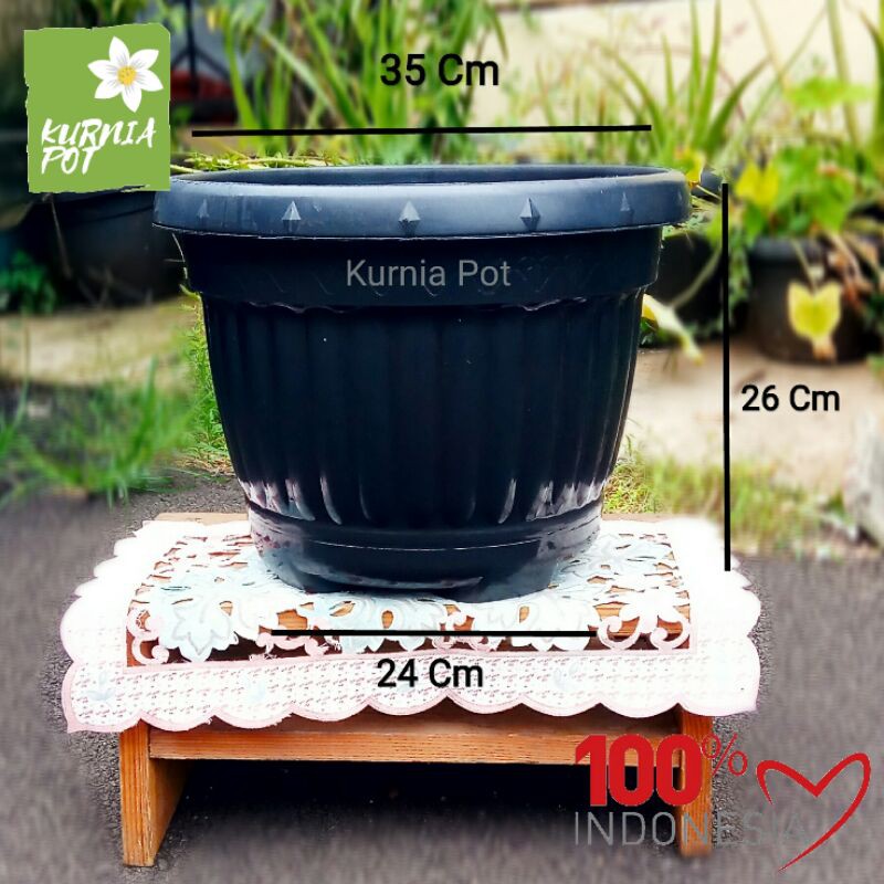 Pot Tanaman Bunga Sun Star Diamond Kuping Diameter 35 Cm Warna Hitam