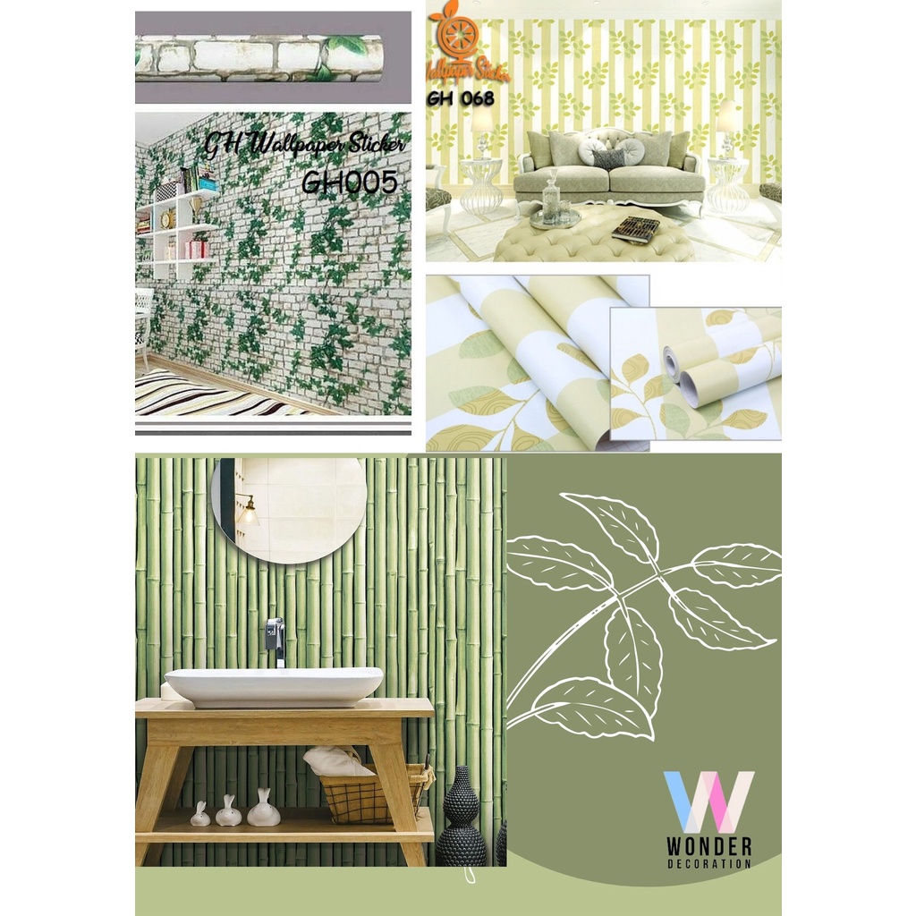 Stiker Dinding Motif Bambu Hijau Wallpaper Motif Bambu Alam Wallpaper Dinding Motif Daun  -Wonderdekorasi