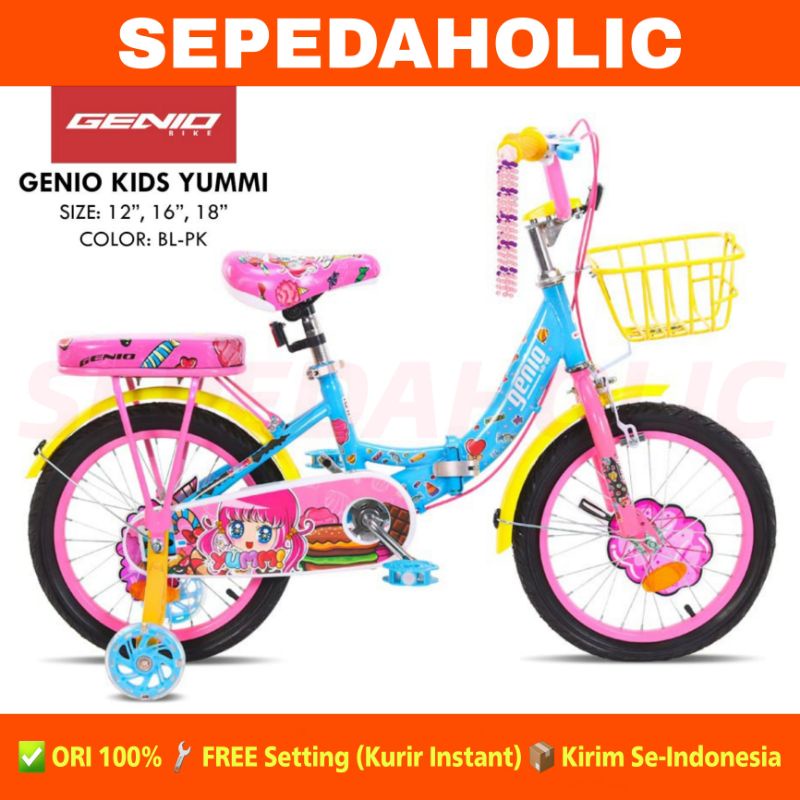 Sepeda Lipat Anak Perempuan GENIO YUMMI KIDS 12 16 18 Inch Usia 2-8 Tahun