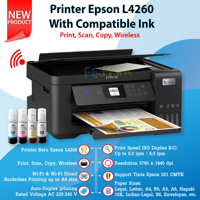 Printer Epson EcoTank L4260 All-in One Print Scan Copy WiFi Duplex New