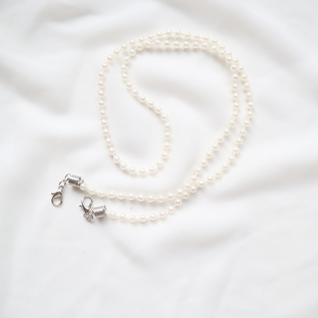 Korean Retro Bead Mask Lanyard Strap Crystal Chain Necklace-white3-60cm