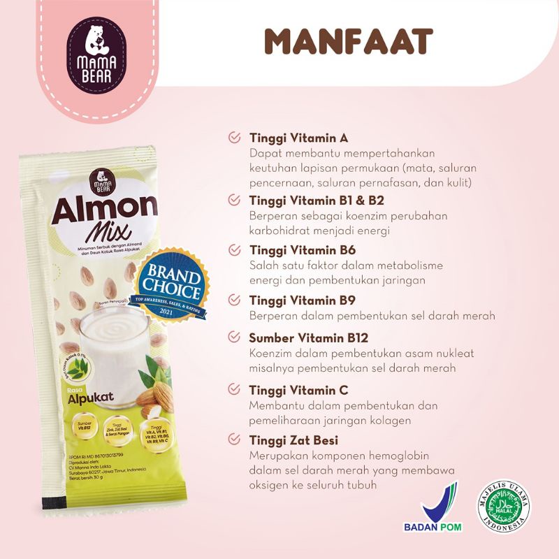 Almon Mix Susu Almond Milk + Katuk Pelancar ASI Booster Rasa Alpukat n