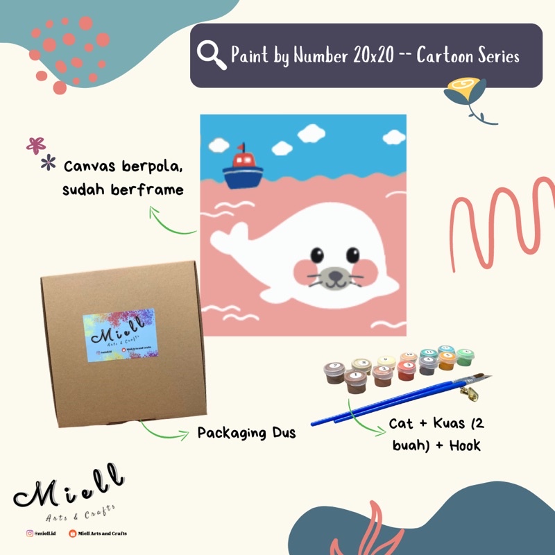 

PAINT BY NUMBER CARTOON SERIES / DIY PAINTING BY NUMBER / KANVAS LUKIS (20cmx20cm) + WOODEN FRAME / BINGKAI KAYU