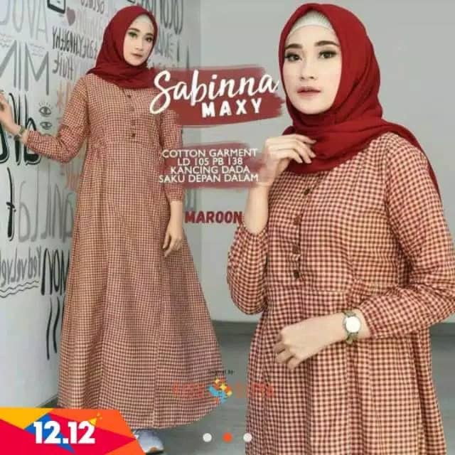 Sabina Maxi Kotak//Pakaian Wanita Hijab//Dress Terbaru