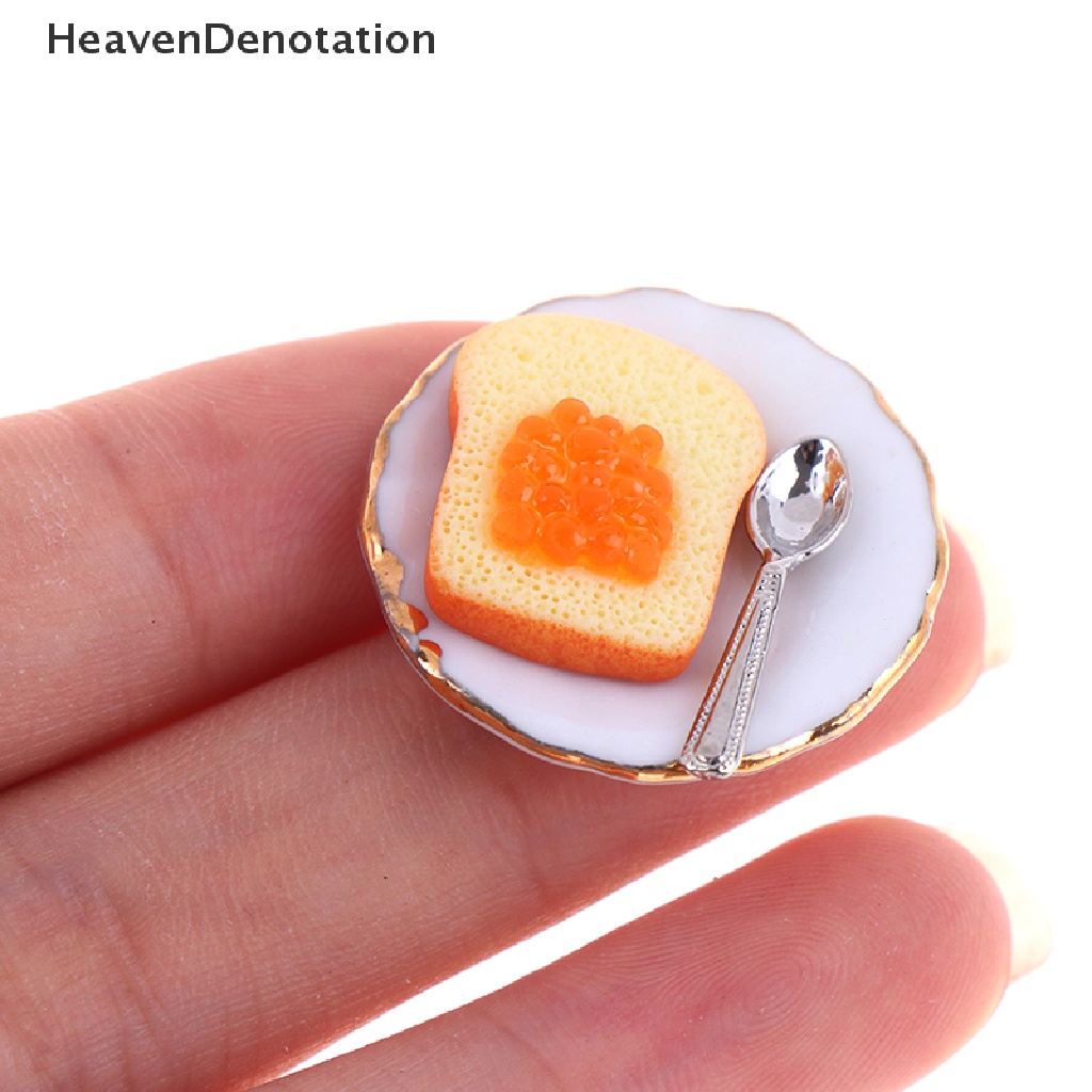 (Heavendenotation) 3pcs / Set Miniatur Piring + Sendok Roti Panggang Skala 1: 12 Untuk Aksesoris Rumah Boneka