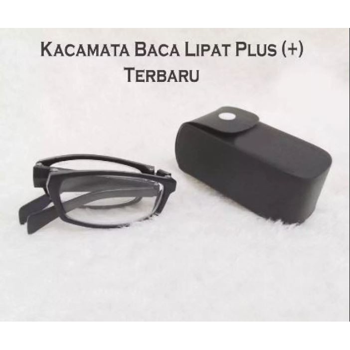 Kacamata LIPAT Baca Plus (+) FREE CASE HITAM Pria / Wanita - Gagang Besi Cool Masa Kini