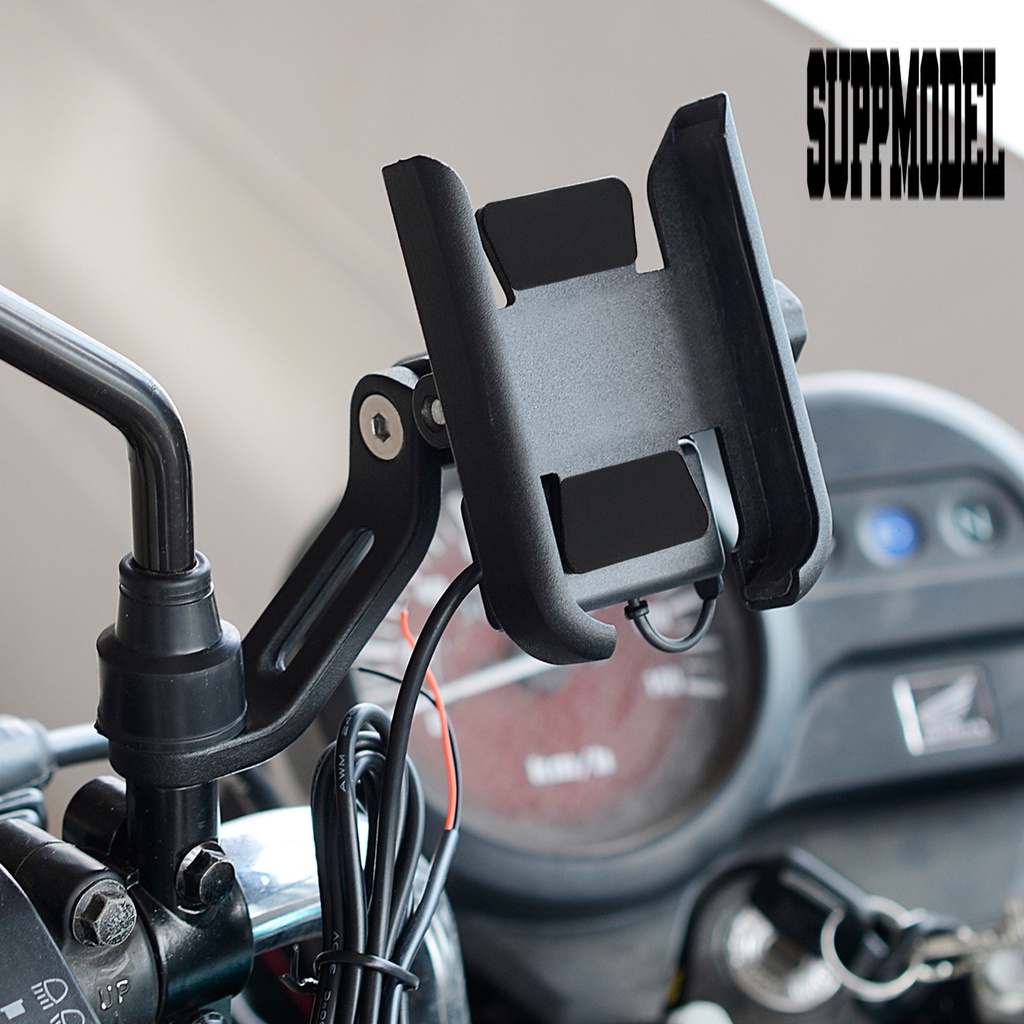Holder Handphone Rotasi 360 Derajat Dengan Charger USB Untuk Kaca Spion Motor