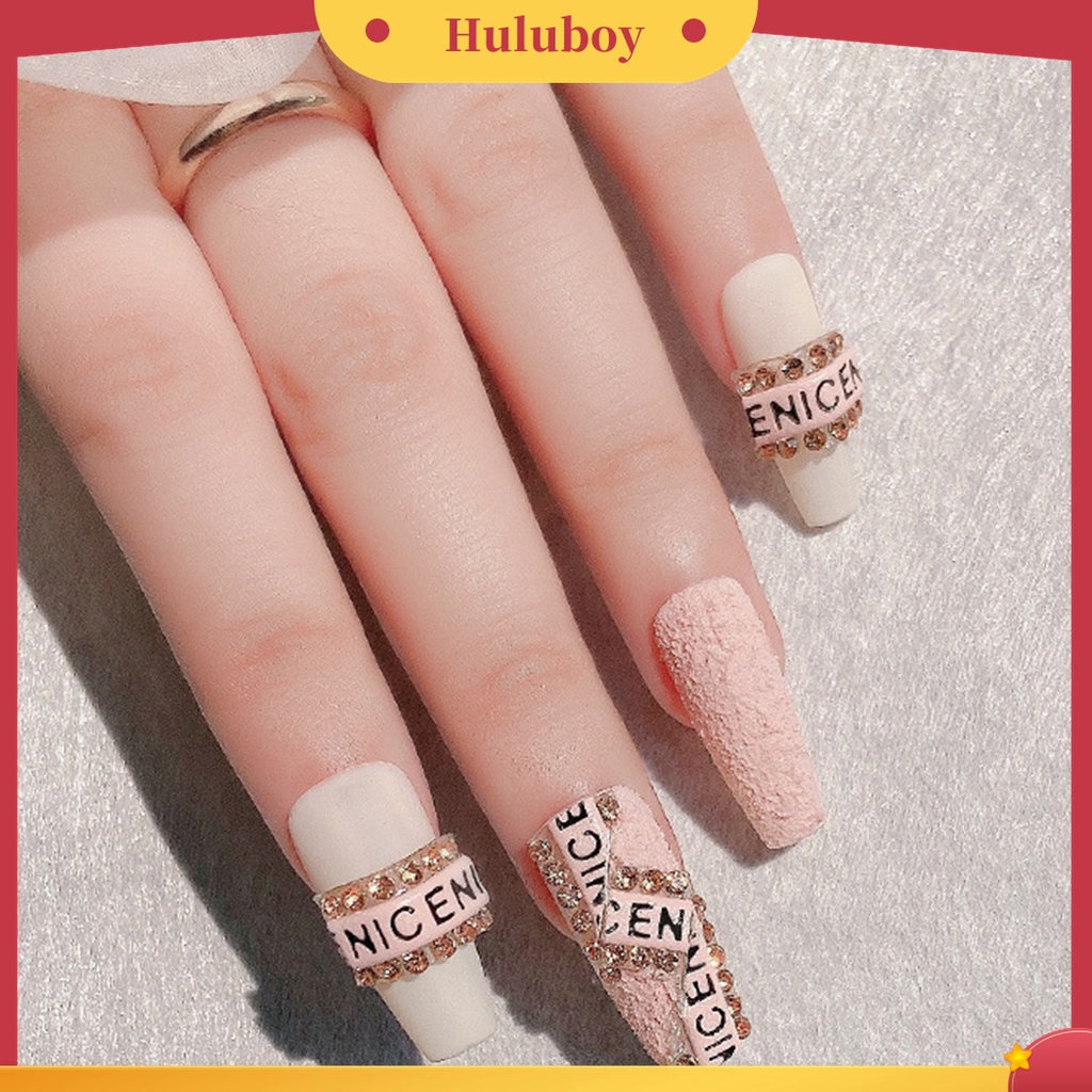 Huluboy Huluboy♡ 12 Pcs Stiker Kuku Motif Tulisan Glitter Anti Jatuh Untuk Dekorasi Nail Art