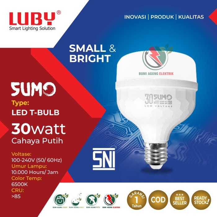 Lampu LED LUBY SUMO Cahaya Putih 12W, 16W, 22W 30W 40W Watt Garansi