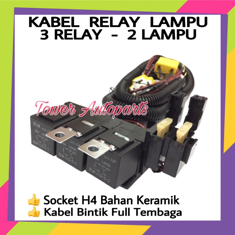 Kabel Relay Set Untuk Lampu H4 Mobil Tipe 3 Relay 2 Lampu HLM Original