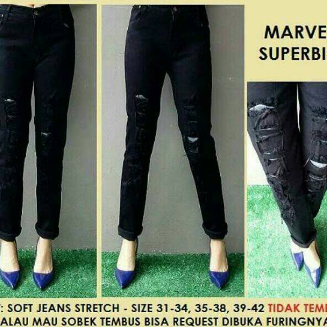  Celana  jeans  ripped sobek robek wanita  cewek cewe bigsize 