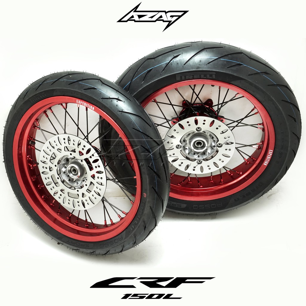 ban set motor honda crf 150 modif supermoto ring 17 expedition pirelli