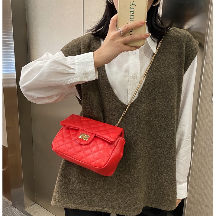 BJ81815 - BLACK/BROWN/RED/WHITE - TAS SLEMPANG KECIL ELEGAN TALI RANTAI IMPORT TAS WANITA FASHION IMPORT MODIS ELEGAN TERMURAH TERLARIS TERBARU BAGSTORE JAKARTA TAS BATAM GT1815