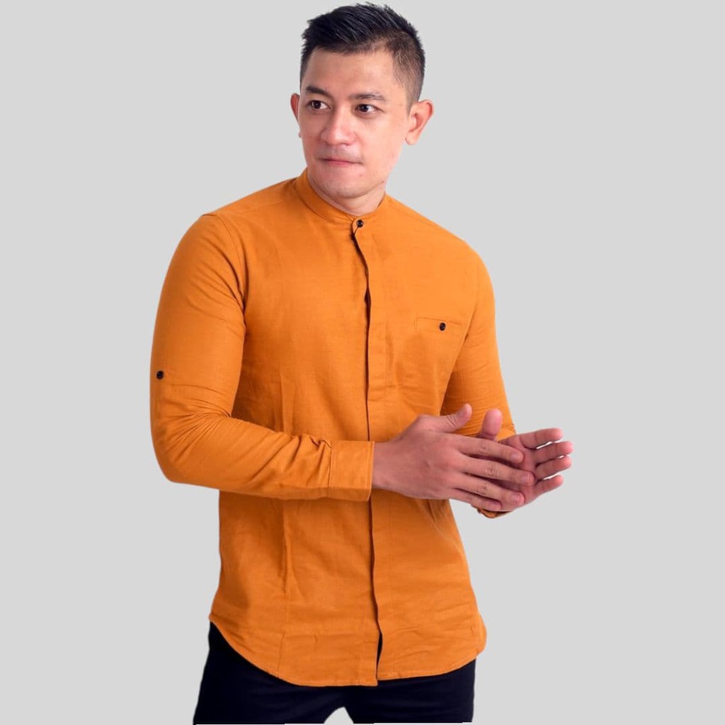 kemeja warna mustard kemeja pria panjang warna mustard