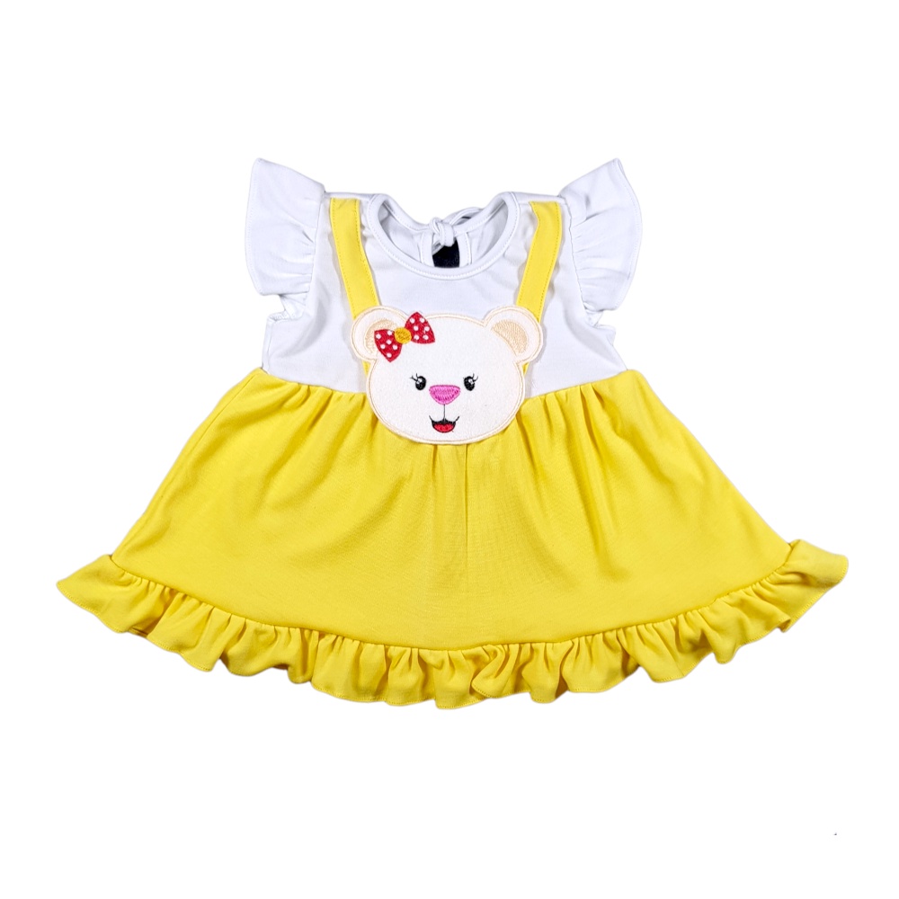 Jemico | Dress baju bayi perempuan 1 bulan - 6 bulan aplikasi Bear