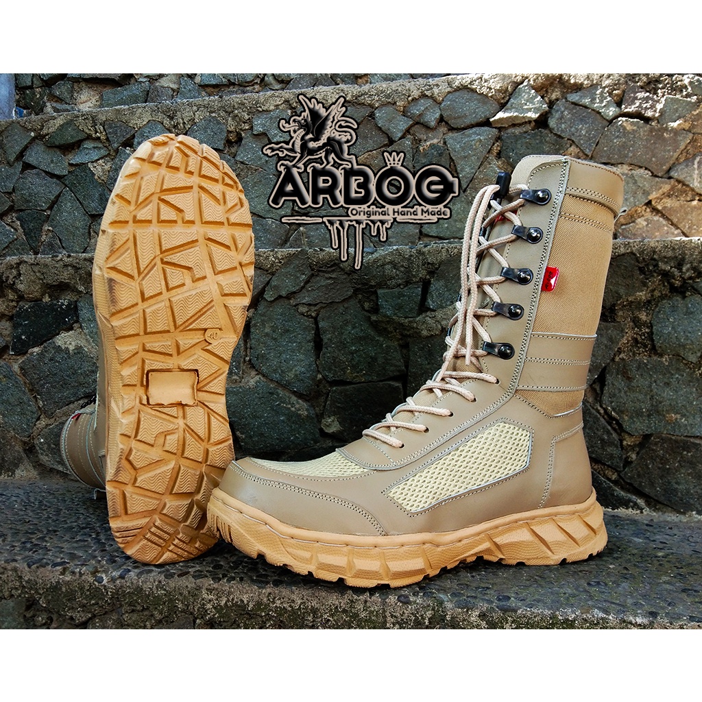 Sepatu PDL Boa Tawon ARBOO Cream Gurun Weba Bahan Kulit SAPI ASLI Real Pic Ujung BESI Bisa Bayar Dit