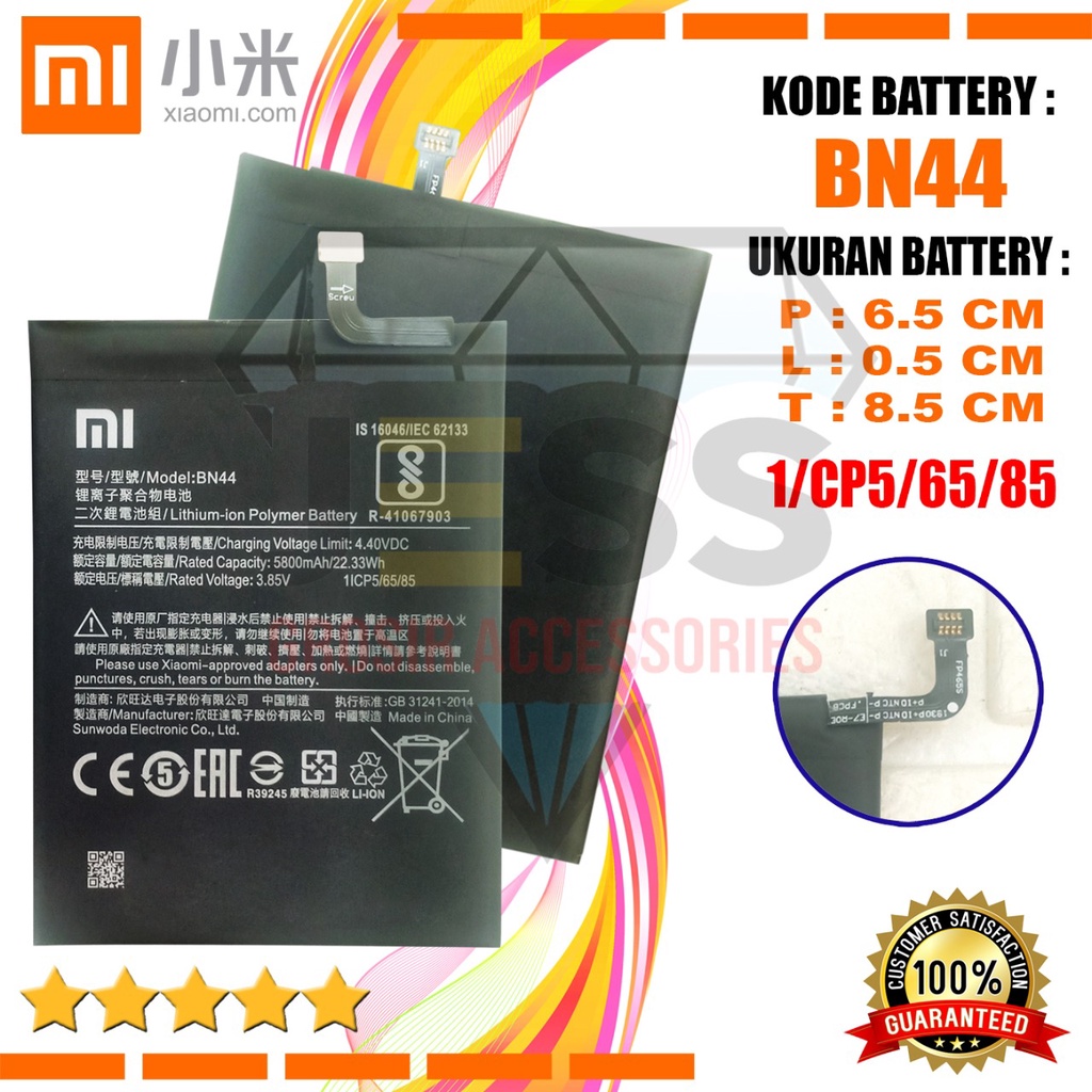 Baterai Battery Original Xiaomi BN44 &amp; BN-44 For Tipe Redmi 5 Plus , Mi 5+ , MEG7 , MEE7