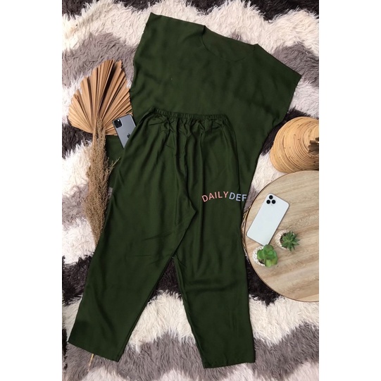 PAKAIAN TIDUR PEREMPUAN DEWASA / BAJU TIDUR ONE SET POLOS ARMY / PIYAMA LEKBONG WANITA SATU STEL CEL