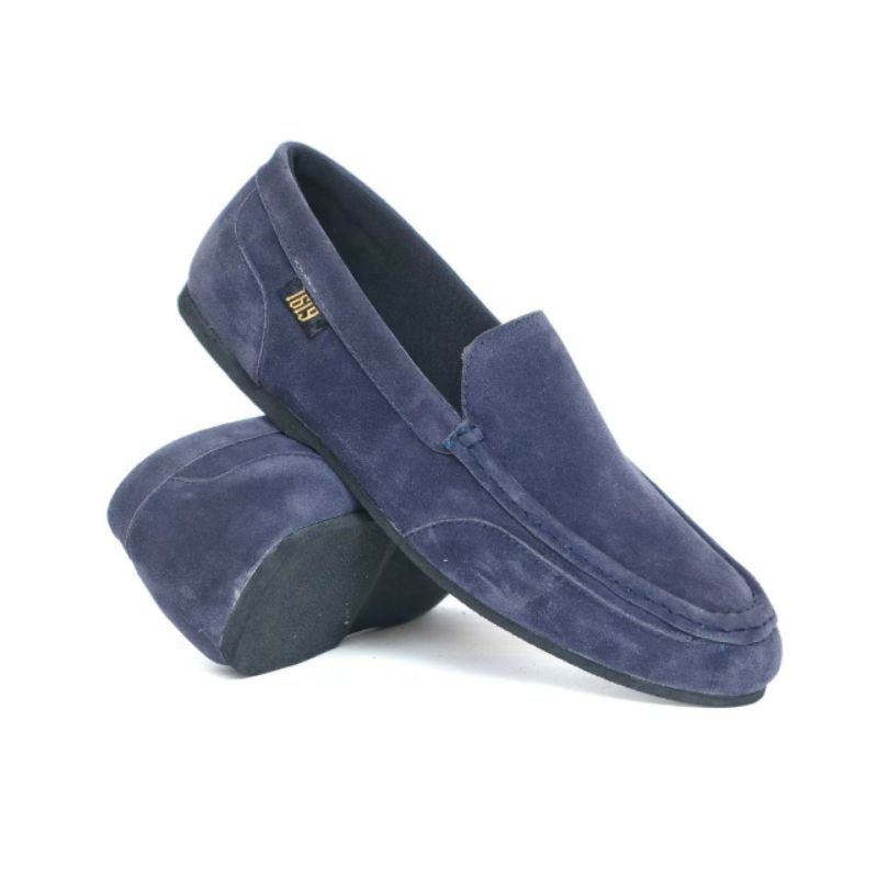 MODMEX NAVY Sepatu Pria Casual Spatu Slip On Slop Selop Kasual Santai Keren Murah Original Kulit Suede