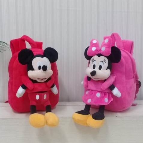 Toysopedia Tas Ransel Boneka Mickey Minnie Size M/Backpack Anak Paud/Tas Karakter Miki Mini Boneka Bisa Dilepas