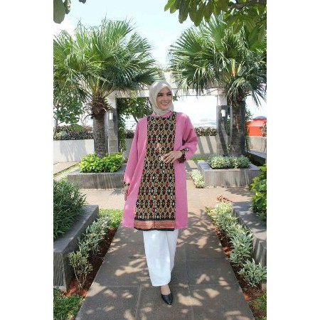 Tunik bahan Balotelli kombinasi batik songket