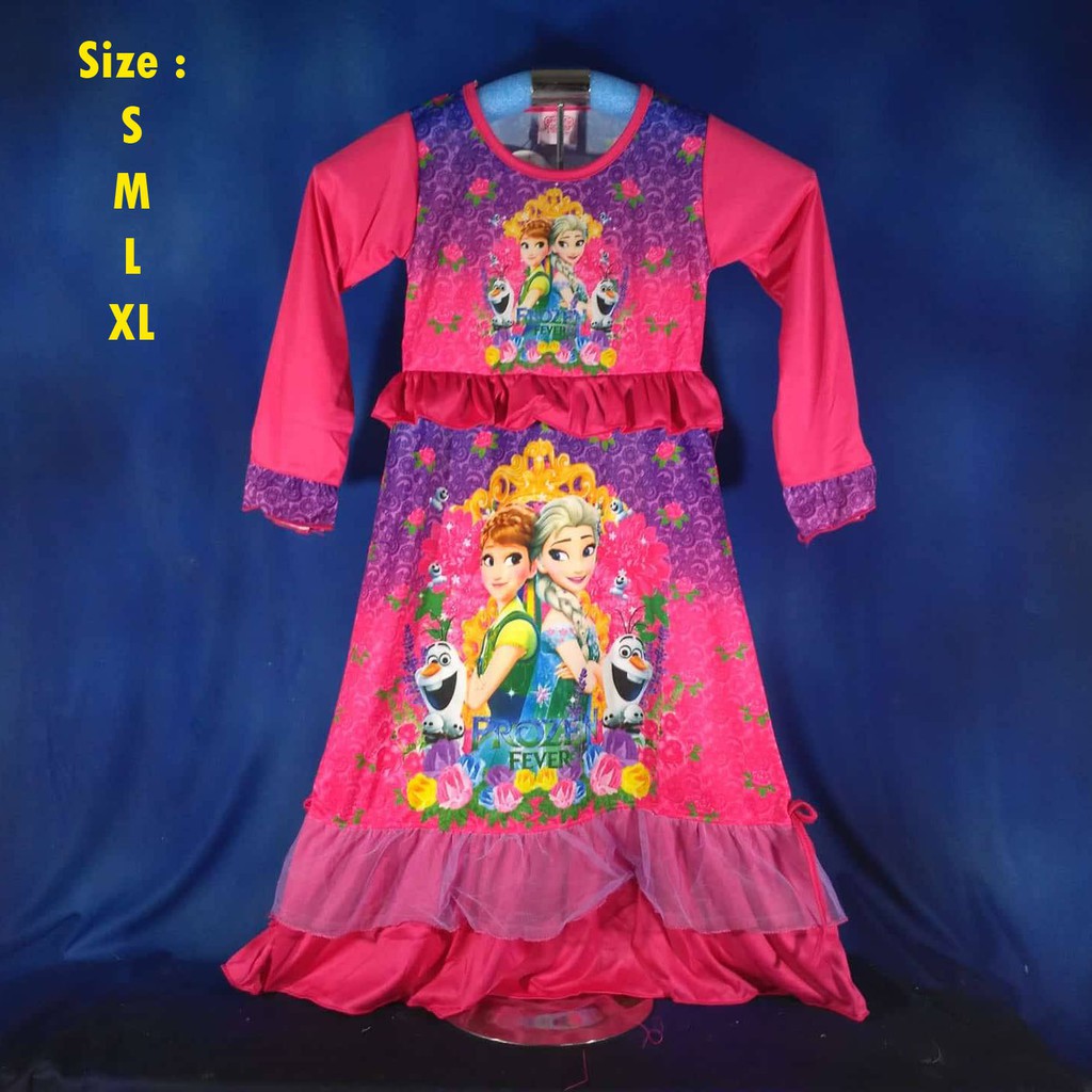 (GF03) Baju Muslim Anak Gamis Frozen Ana & Elsa Pink Size S,M,L,XL